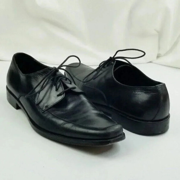 Hugo Boss Size 10 Men's Lace Up Embossed Logo Black Leather Shoes - Picture 7 of 12